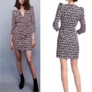 Maje Black and White Animal Print Mini Dress